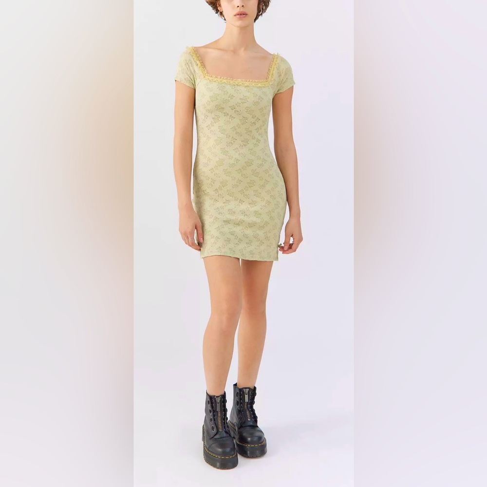 Urban Renewal Light Green Stretch Lace Mini Dress